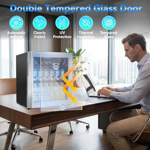Velivi Mini Fridge with Glass Door-Small Fridge Desk Beverage Cooler for Beer Drinks 1.4 Cu.Ft Countertop Beverage Fridge with Adjustable Shelves, Led Light for Bedroom/Office/Dorm - Image 5