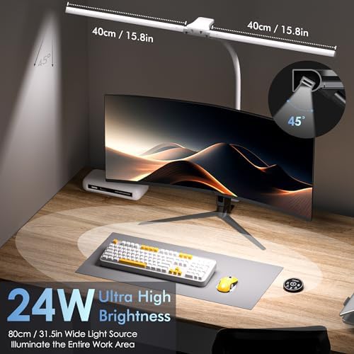 EYOCEAN Desk Lamp with Clamp, 31.5" LED Desk Lamp for Home Office, 24W Double Head Desk Light, Dimmable & Color Temperature, Table Lamp with Remote Control, Brightest Computer Monitor Light - Image 2