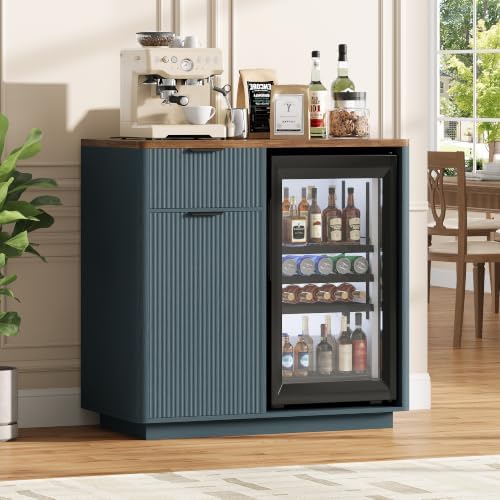 Vabches Mini Fridge Cabinet, Coffee Bar Cabinet with Fridge Space, Blue - Image 3