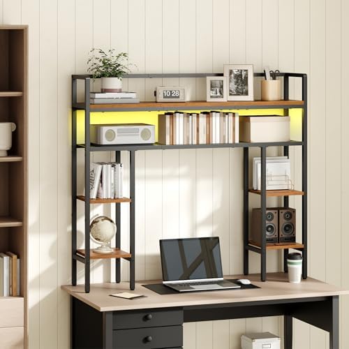 MAHANCRIS Desk Shelf, 43.3" Desk Hutch with Light Strip by MAHANCRIS