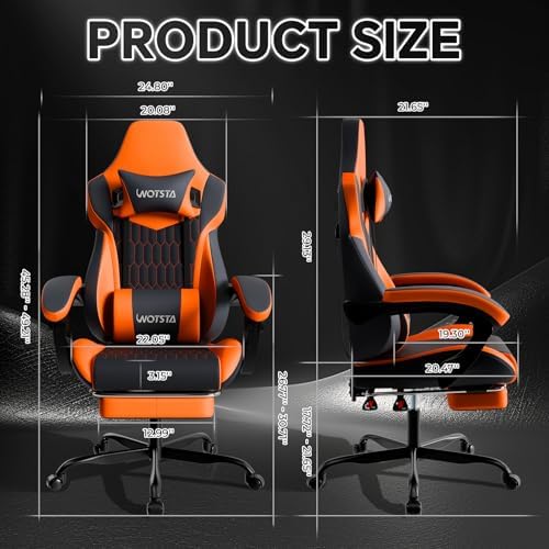 Gaming Chair with Footrest, High Back Gaming Chairs PVC Leather Ergonomic Gamer Chair with Adjustable Headrest Lumbar Support Racing Style Video Gaming Chair for Office/Home (Sky Orange) - Image 3