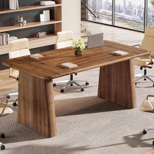 63-Inch Solid Wood Executive Desk, Large Office Computer Desk with Heavy Duty Legs, Simple Study Writing Table Business Workstation for Home Office, Bedroom, Vintage Brown - Image 5