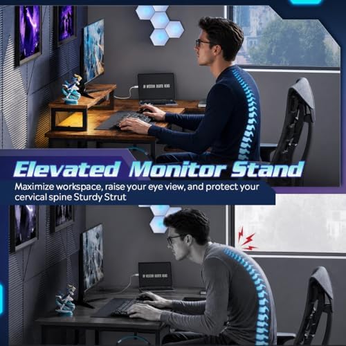 DEVAISE Compact 43 Inch L Shaped Gaming Desk with LED Lights, Rustic Brown - Image 5