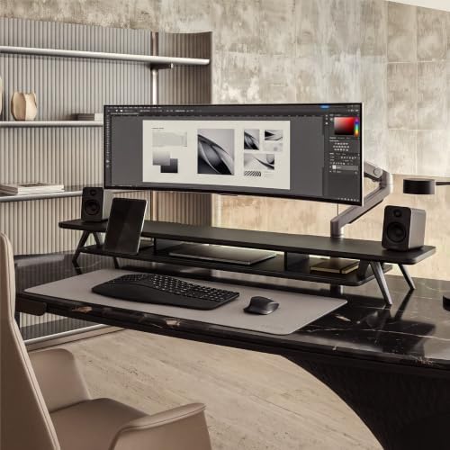 Fenge Dual Monitor Stand Riser, Wooden Desk Shelf with 2-Tier Storage - Image 2