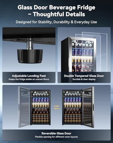3.1 Cuft Beverage Fridge, 130 Can Mini Fridge, Glass Door, 34-64°F, Silver - Image 6