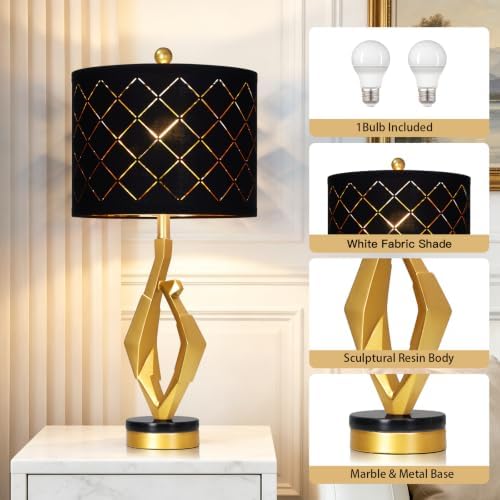 CINSARY 30" Tall Black and Gold Table Lamp for Living Room Bedroom Single - Image 3