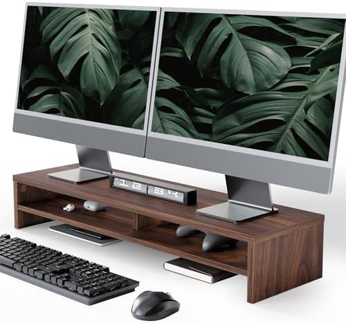 Fenge 31.5 Inch Dual Monitor Stand Riser for Desk, Brown by Fenge