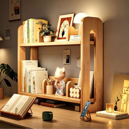 Adjustable Desktop Bookshelf, Solid Wood Countertop Organizer Shelf by Unknown