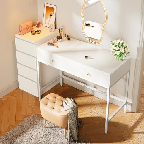 SUPERJARE White Vanity Desk with Drawers, 31.5 inch Computer Desk - Image 7
