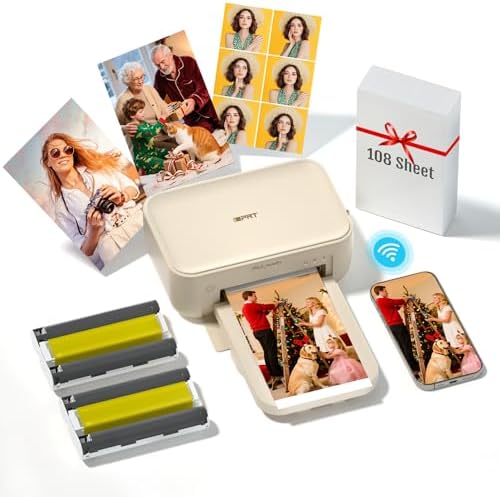 iDPRT 4x6 Photo Printer with 108 Sheets & 2 Ribbons,Instant Picture Printer - Dye Sublimation, Portable Color Photo Printers for iPhone, Android, WI-Fi Connnecting, Home Use by iDPRT