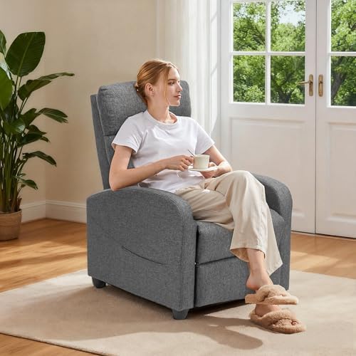 Sweetcrispy Recliner Chair Fabric Recliner Sofa No Massage, Home Theater Seating with Lumbar Support, Adjustable Push Back Overstuffed High-Density Sponge Reclining for Living Room, Grey - Image 2