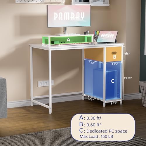 Pamray 39 Inch Small Computer Desk with Monitor Stand and Drawer for Gaming - Image 5