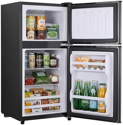 3.2 Cu.Ft Mini Fridge with Freezer, 2 Door Small Refrigerator with Adjustable Thermostat Energy-efficient Low Noise, Compact Fridge for Bedroom, Office, Dorm, Matte Black by SimpleDeluxe