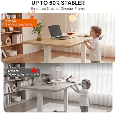 FEZIBO One-Piece Standing Desk, 48"x24" Seamless Tabletop Electric Height Adjustable for Home Office, Study Rooms & Multi-Device Workstations, Maple - Image 6