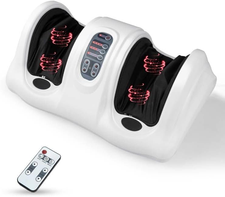 Giantex Shiatsu Foot Massager Machine for Feet, Leg Calf Ankle, Relieve Pain, Spa Gift Deep Kneading Rolling Massage, Electric Shiatsu Feet Massager w/Remote, 4 Modes, White by Giantex