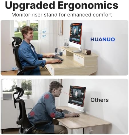 HUANUO 40 x 24 Inch Electric Standing Desk with 4 Drawers, Natural - Image 5