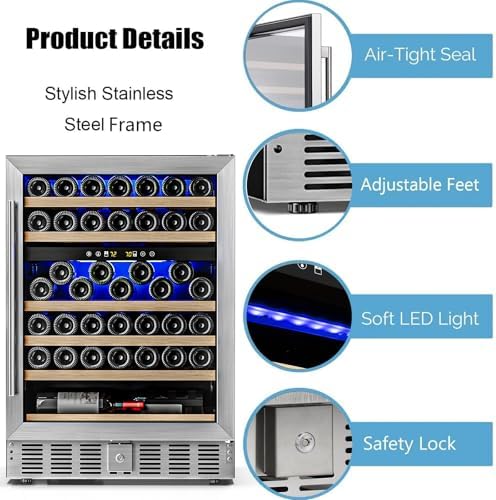 Antarctic Star 24 Inch Wine Fridge, 52 Bottle Wine Cooler Refrigerator. 39-64°F Dual Zone Wine Refrigerator Glass Door, Built in or Freestanding Under Counter Fridge for Home Bar Office - Image 3