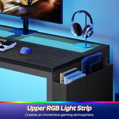 YATINEY Computer Desk with LED Lights, Small Gaming Desk with Storage Bag - Image 5
