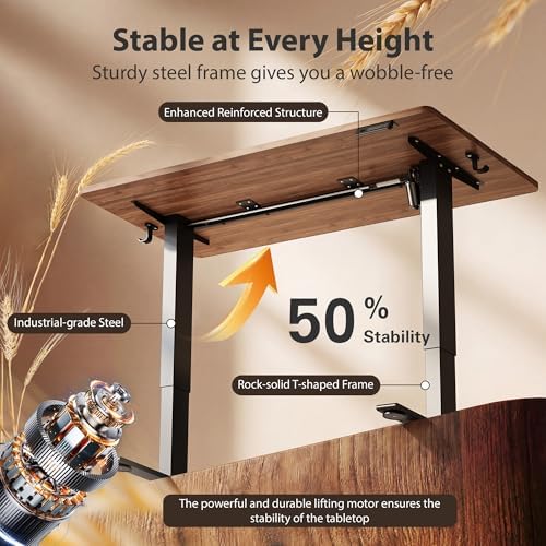Cubiker Standing Desk, 48x24 Inches Sit Stand Home Office Desk, Electric Stand up Desk, Adjustable Desk with Splice Board, Black Frame/Black Walnut Top - Image 5