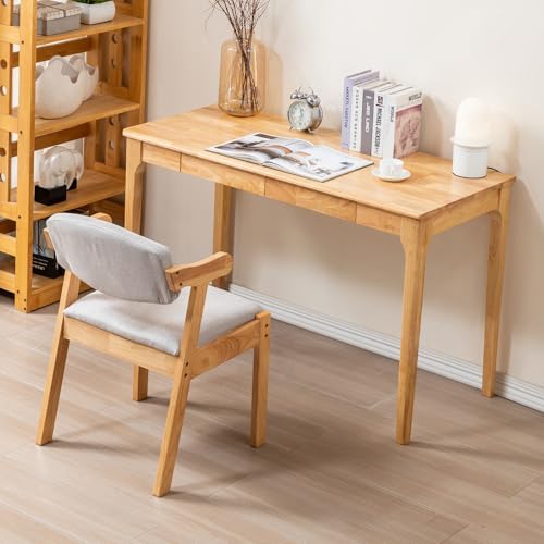 Solid Wood Desk, Gaming Study Home Office Desks for Work, Student PC Desk for Bedroom, Small Computer Desk for Small Spaces, Easy to Assemble (Wood Color, 47inch) - Image 4
