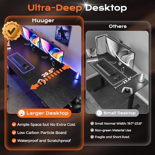 Huuger 78.7'' x 29.5'' Large Electric Standing Desk, Height Adjustable Computer Desk, 29.5" Deep Desktop, Stand up Gaming Office Desk with 2 Hooks, 3 Preset Heights, for Home Office, Black - Image 4