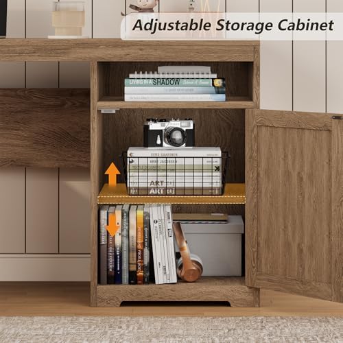 63" Rattan L Shaped Desk with Drawers & Printer Shelf for Home Office - Image 6