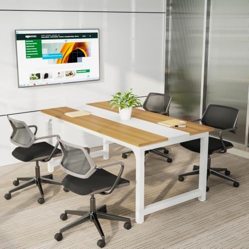 Tribesigns Modern Computer Desk, 63 x 31.5 inch Large Office Desk Computer Table Study Writing Desk Workstation for Home Office, Light Walnut/White - Image 5
