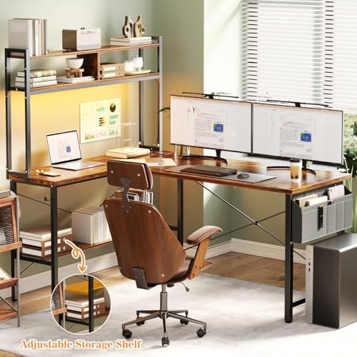 Aheaplus 59" L Shaped Desk Gaming Desk with LED Light & Power Outlet - Image 2