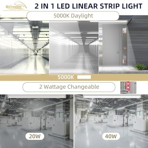 2 Pack 4FT LED Linear Strip Emergency Stairwell Light, 2 Wattages Selectable, 20W/40W, 2500lm/5000lm, Battery Backup, 5000K, IP20, 0-10V Dimmable 4 Foot Commercial LED Shop Ceiling Light Fixture, ETL - Image 3