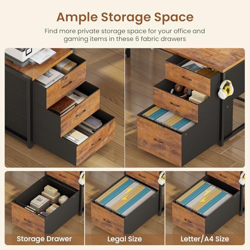 SEDETA Reversible L Shaped Gaming Desk with 6 Drawers, Hutch, Led Lights - Image 5