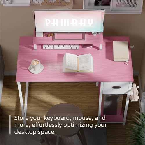 Pamray 39 Inch Small Computer Desk with Monitor Stand and Drawer for Gaming - Image 3