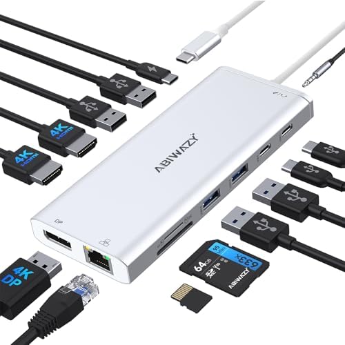 USB C Hub USB-C Docking Station Dual Monitor Triple Display Multi Adapter by ABIWAZY
