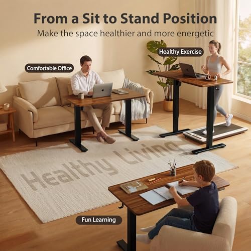 Cubiker Standing Desk, 48x24 Inches Sit Stand Home Office Desk, Electric Stand up Desk, Adjustable Desk with Splice Board, Black Frame/Black Walnut Top - Image 3