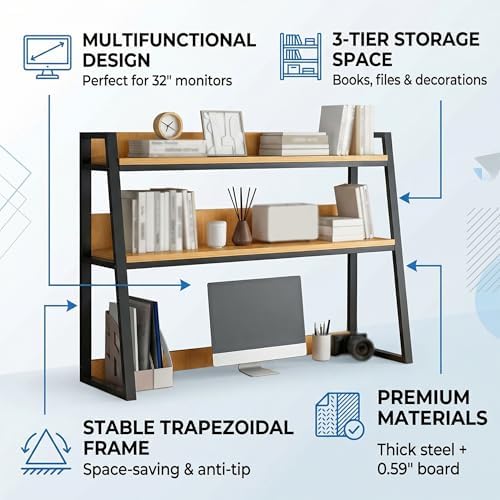 2-Tier Dorm Desk Hutch,Ladder Desktop Bookshelf,2-Tier Computer Desktop Bookcase,Desk Hutch Top Only，Organizer Shelf,Multipurpose Display Rack (Black, 37x13x35inch 129.99) - Image 3