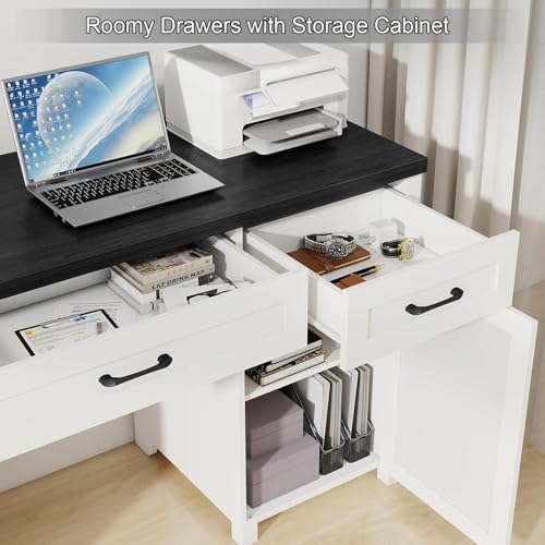 Vabches Farmhouse 67" H Executive Desk with Hutch & 5 Drawers,Black - Image 6