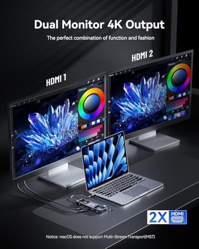 DOCKCASE Explorer Edition 10-in-1 USB C Hub, Dual 4K HDMI Docking Station for 2 Monitor, Gigabit Ethernet,1 USB-C and 3 USB-A Ports,100w PD, UHS-II TF/SD Card Reader for MacBook Pro, XPS, and More - Image 4