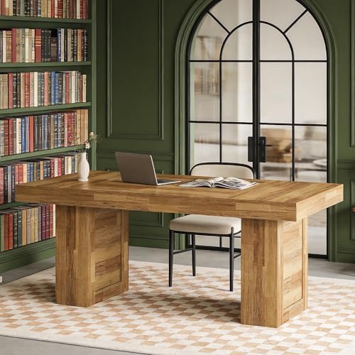 Tribesigns 63" Executive Desk, Farmhouse Wooden Office Desk, Natural Oak - Image 3