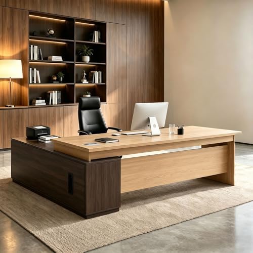 L Shaped Executive Desk with Drawers, Large Wood Workstation, Modern Executive Office Furniture for Home Office and Business Workspace, Multiple Sizes & Colors by Unknown