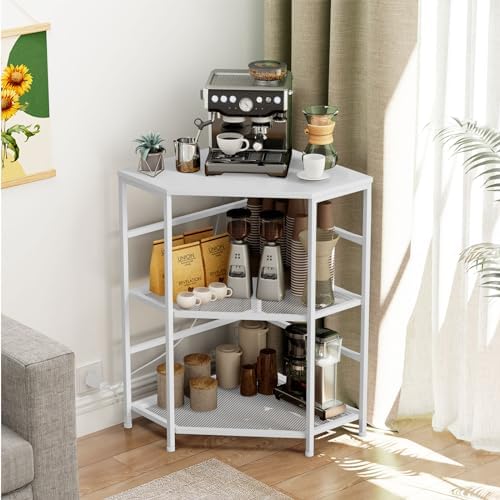 EasyCom 20"x20" Corner Printer Stand with Charging Station, Adjustable Height Storage Shelf for CPU Shredder, Triangle Corner Coffee Table for Small Space Kitchen Office Living Room-White - Image 7