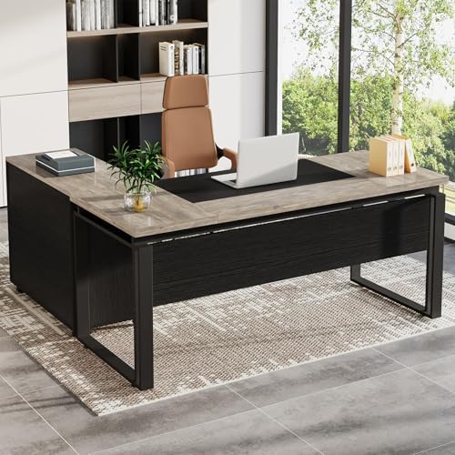 Tribesigns L-Shaped Executive Desk with Reversible File Cabinet, 63" Office Desk with Storage Drawers, L-Shaped Computer Desk with Drawer Cabinet for Hanging Letter Size Files (Gray & Black) - Image 7