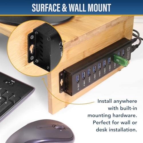 USBGear 10-Port USB Hub 3.2 Gen 1 – Mountable SuperSpeed Data Hub with USB Ports for Laptop, PC, Desktop, and More, 5V/4A Power Adapter with Type-A to Type-B Cable (3ft), Computer Accessories - Image 4