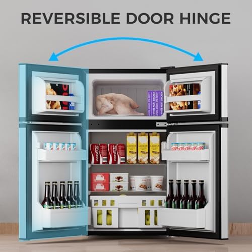 COWSAR 3.2 Cu.Ft Fridge with Freezer, Double Door Compact Refrige for Bedroom, Adjustable Thermostat, Energy-efficient Low Noise Small Refrigerator For Dorm, Office, Bar, RV, Commercial,Silver - Image 2