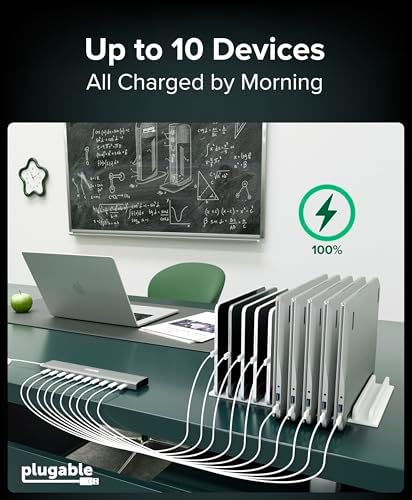 Plugable 10 Port USB C Charging Station, Up to 100W Charger for Multiple Devices with Priority Charging, Desktop Power Hub for USBC Devices Including Laptops Phones Tablets Earbuds and More (PS-10CC) - Image 4