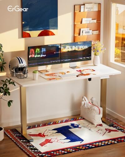 ErGear Height Adjustable Electric Standing Desk, 48 x 24 Inches Sit Stand up Desk, Memory Computer Home Office Desk, White+Gold - Image 2