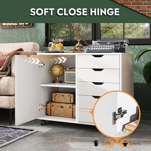 DEVAISE 5-Drawer Wood Drawer Cabinet, Office Storage Cabinet, White - Image 4