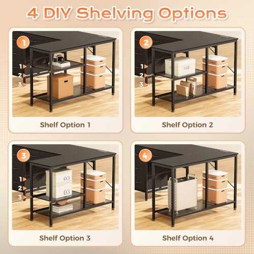 PRAISUN 47 Inch L Shaped Desk with Power Outlets, 5 Fabric Drawers - Image 7