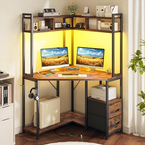 DurayLoly 63"Triangular Corner Desk with Hutch,Ample Storage for Small Room by Durayloly