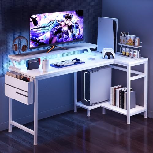 DUMOS L Shaped Gaming Desk, 48" Computer Desks with Storage Shelves - Image 2