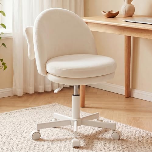 GTPLAYER Velvet Tall Office Chair with Wheels Vanity Chairs with Back, Versatile Height Use: Office to Bar Stools Small Ergonomic Comfy Armlees Computer Desk Chair with Bow Lumbar Pillow for Gift by GTPLAYER