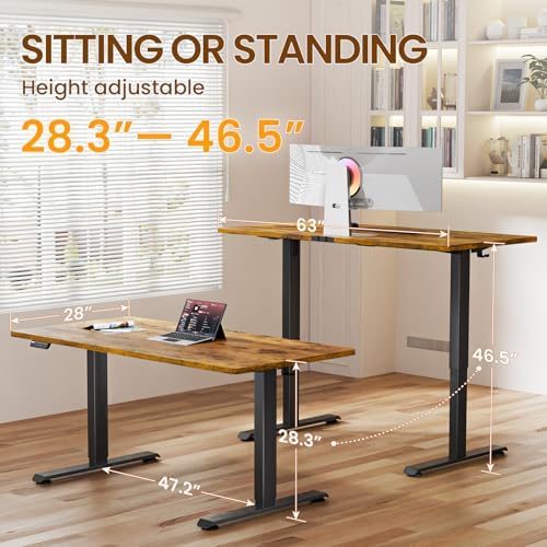 Veken 63"x28" Wider Large Standing Desk, Electric Height Adjustable, Brown - Image 3